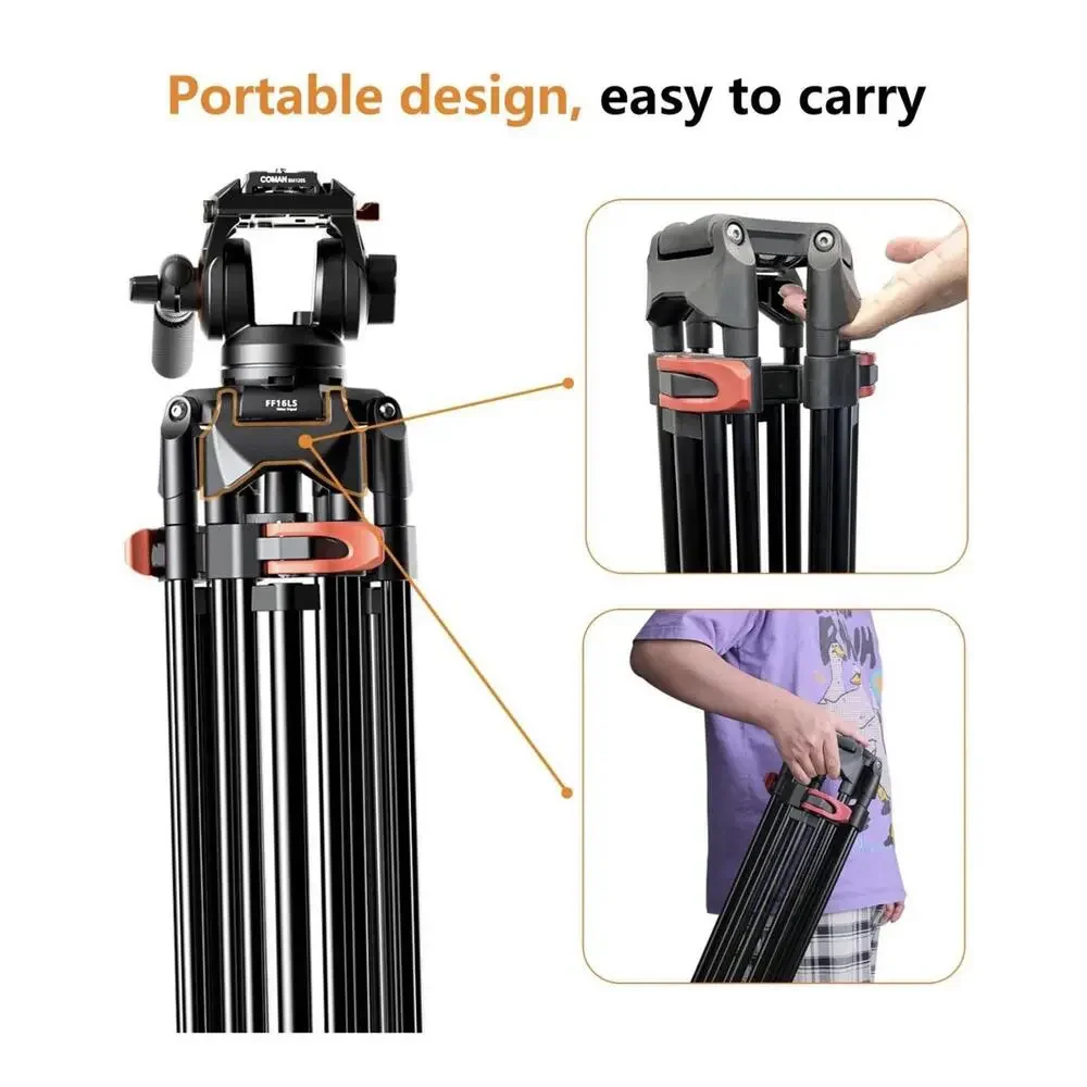 Coman Aluminum Video Tripod with Hydraulic Head for Cameras & Phones